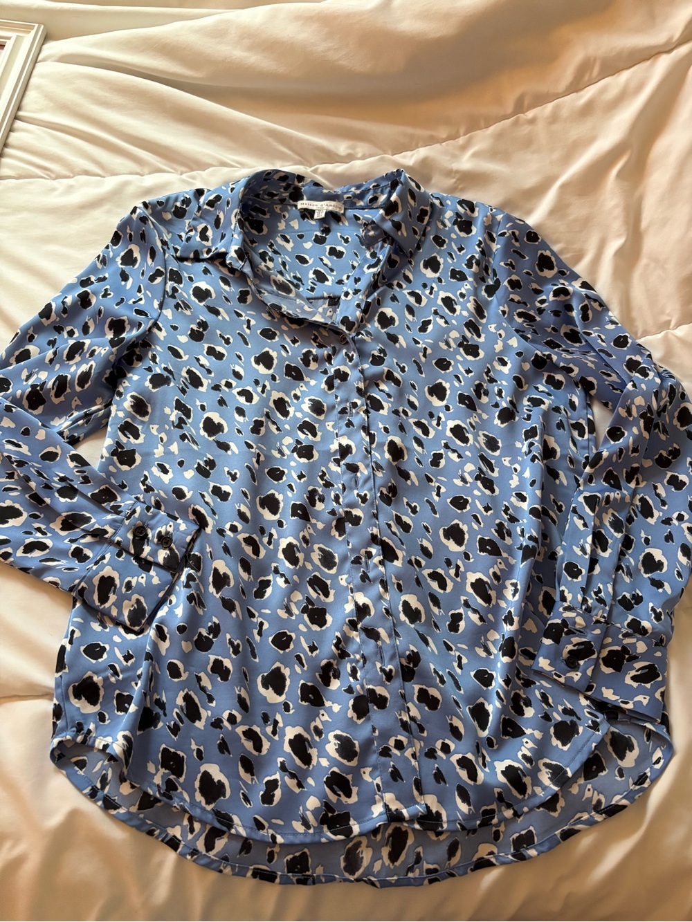 Blue Leopard Print Button-Down Shirt